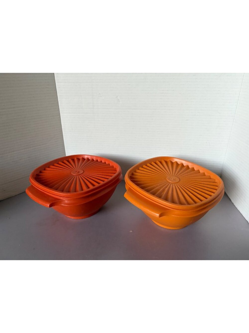 Vintage Tupperware Orange & Red Servalier Bowls With Lids Set Of 2 Retro Kitchen
